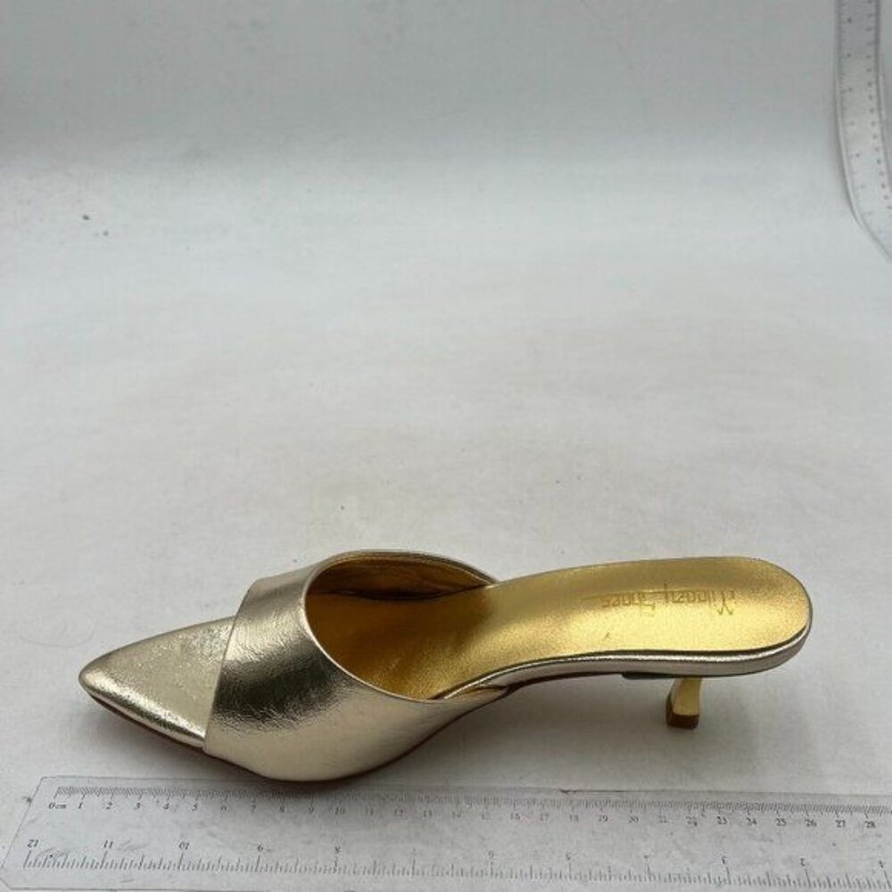 Milooey shoes Women's  Kitten Heel Mules Open Pointed Toe Slide Sandals  Gold - Picture 2 of 8